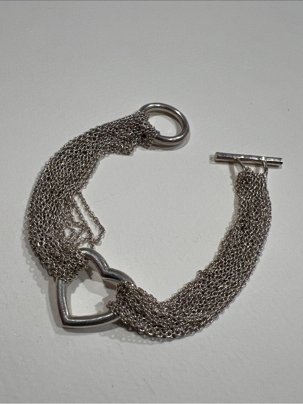 Sterling Silver Multi-Strand Silver Heart Chain Toggle Bracelet